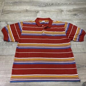Lacoste Polo Shirt Mens 2XL Red Multi Stripe Cotton Short Sleeve Casual Top